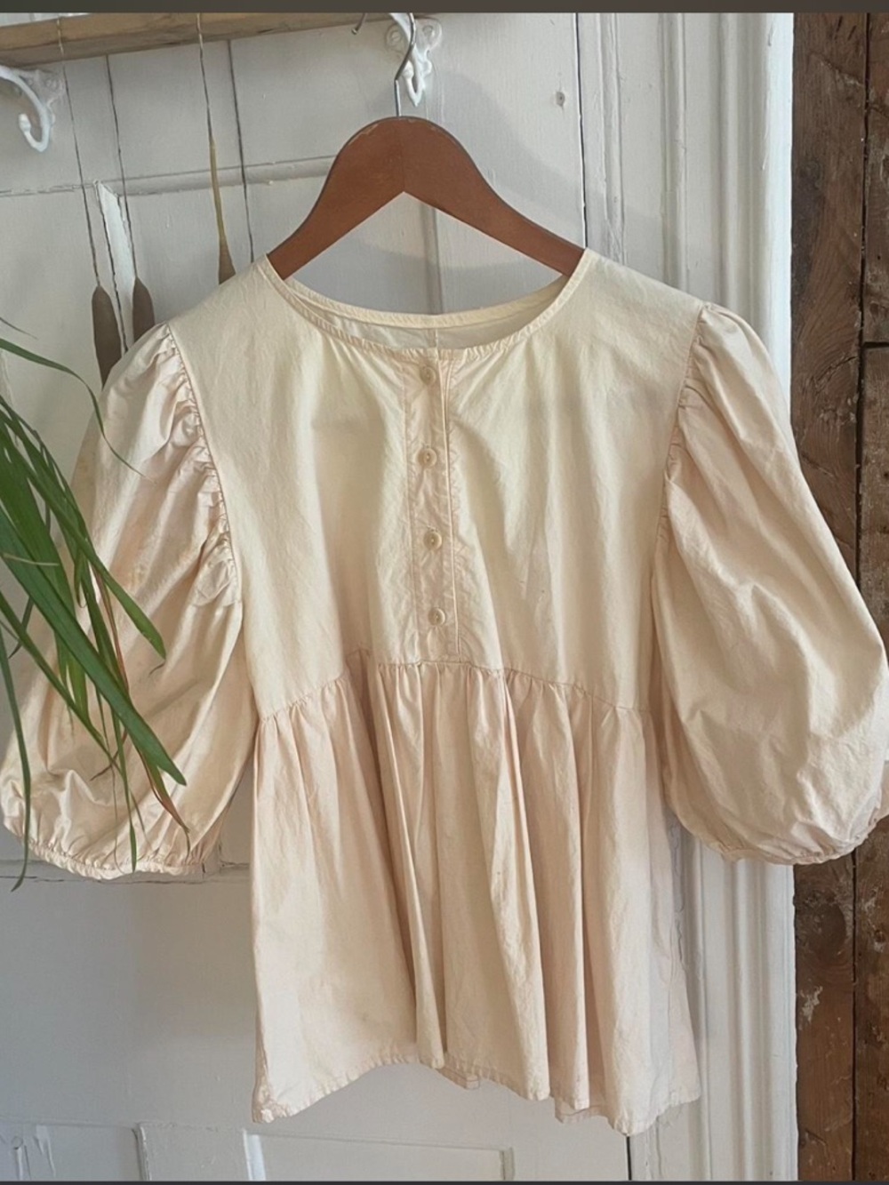 Rudy Jude Peach Cream Puff-Sleeve Peasant Blouse L